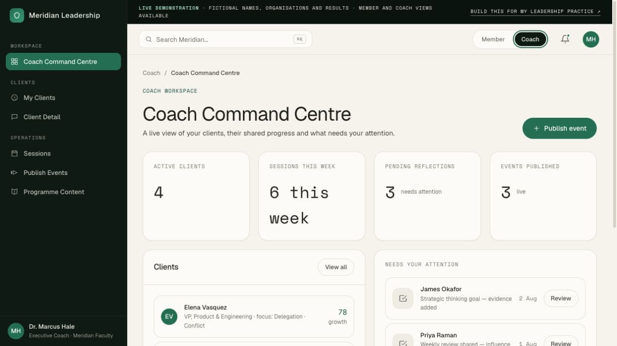 Meridian Leadership Coach Command live demo